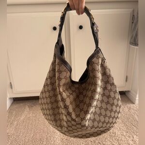 GUCCI GG Canvas Horsebit Catena Hobo Bag Beige 170014